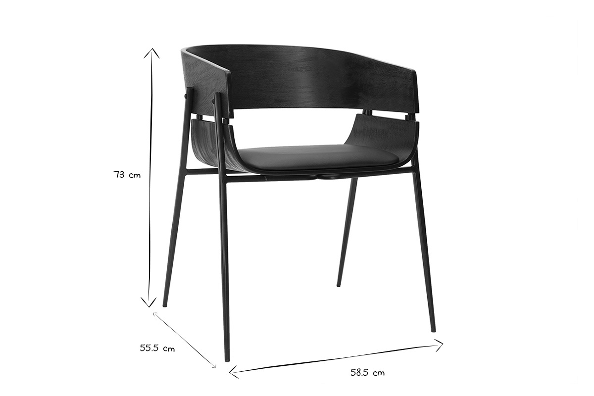 Dimensions chaise design avec dossier arrondi en bois et pi�tement en m�tal.