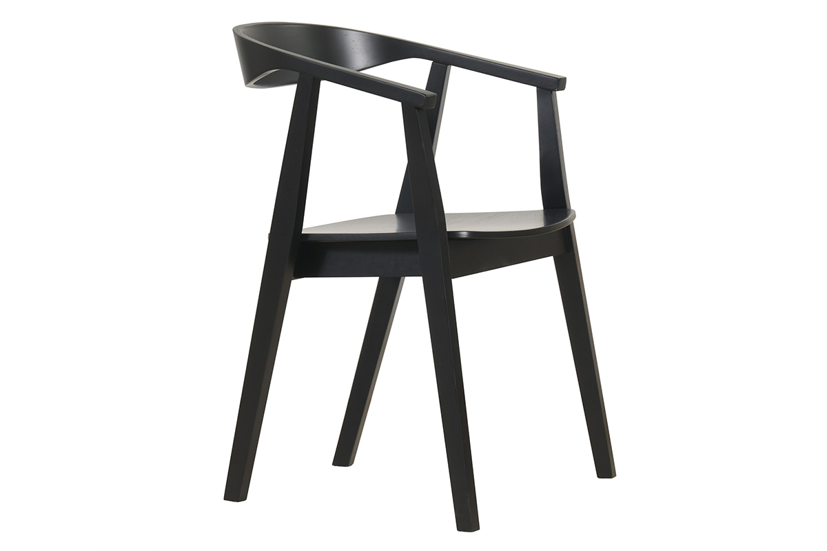 Chaise design noire en bois avec dossier circulaire, vue de 3/4.