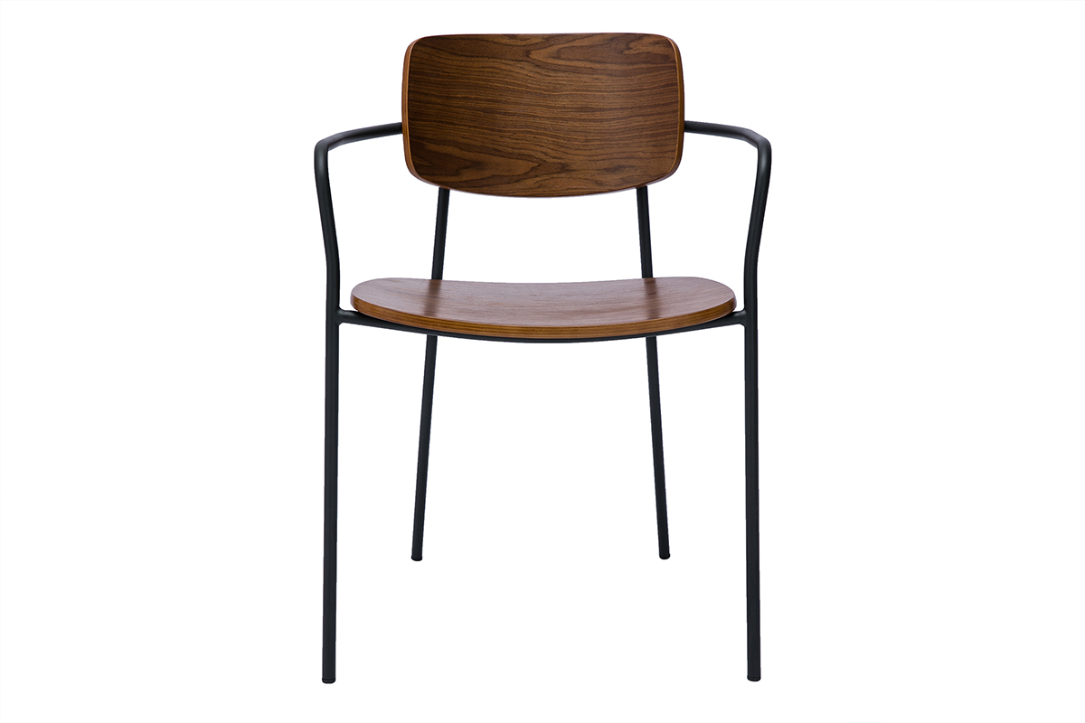 Chaises en bois fonc� noyer et m�tal noir (lot de 2) SUSAN