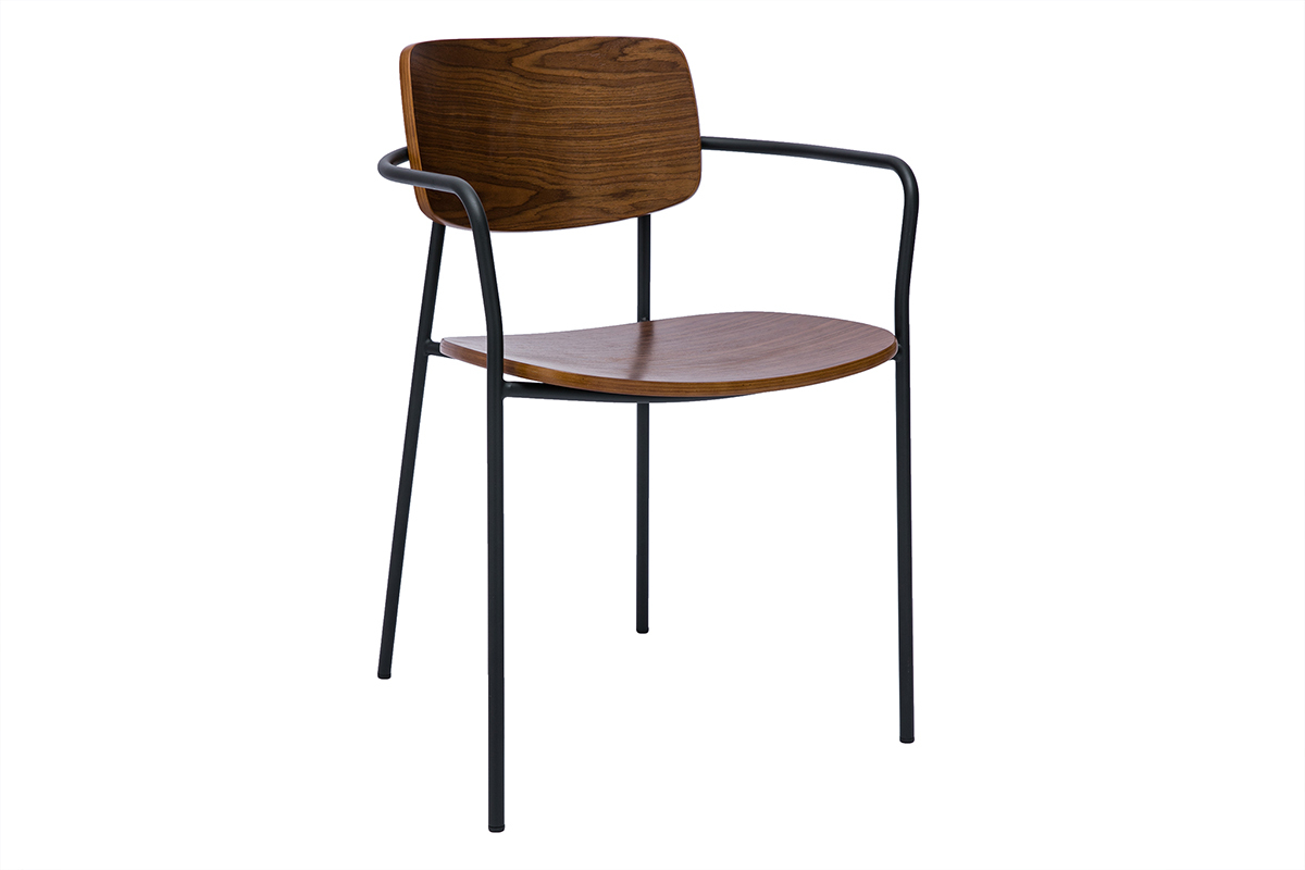 Chaises en bois fonc� noyer et m�tal noir (lot de 2) SUSAN