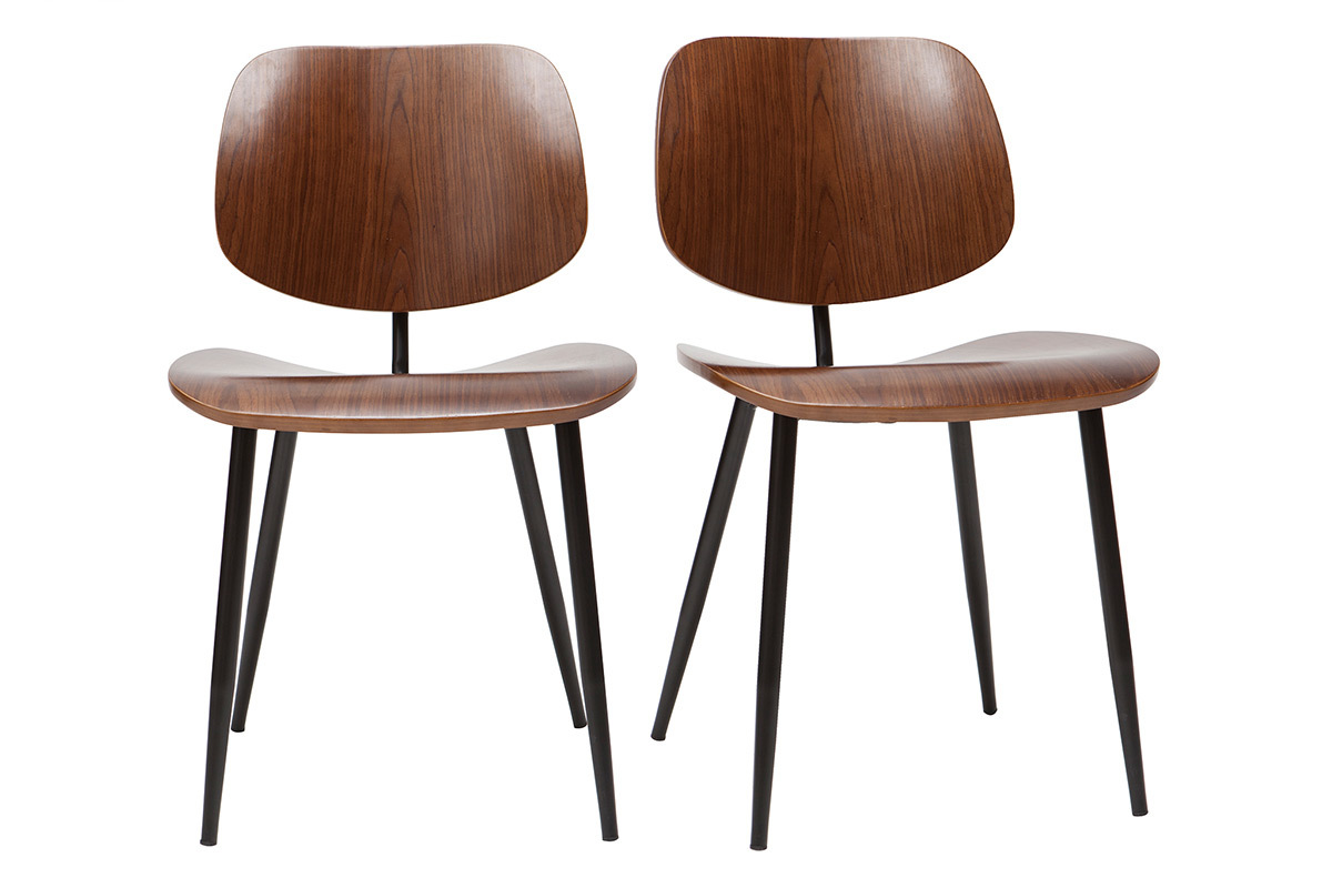 Chaises en bois fonc� noyer et m�tal noir (lot de 2) TOBIAS