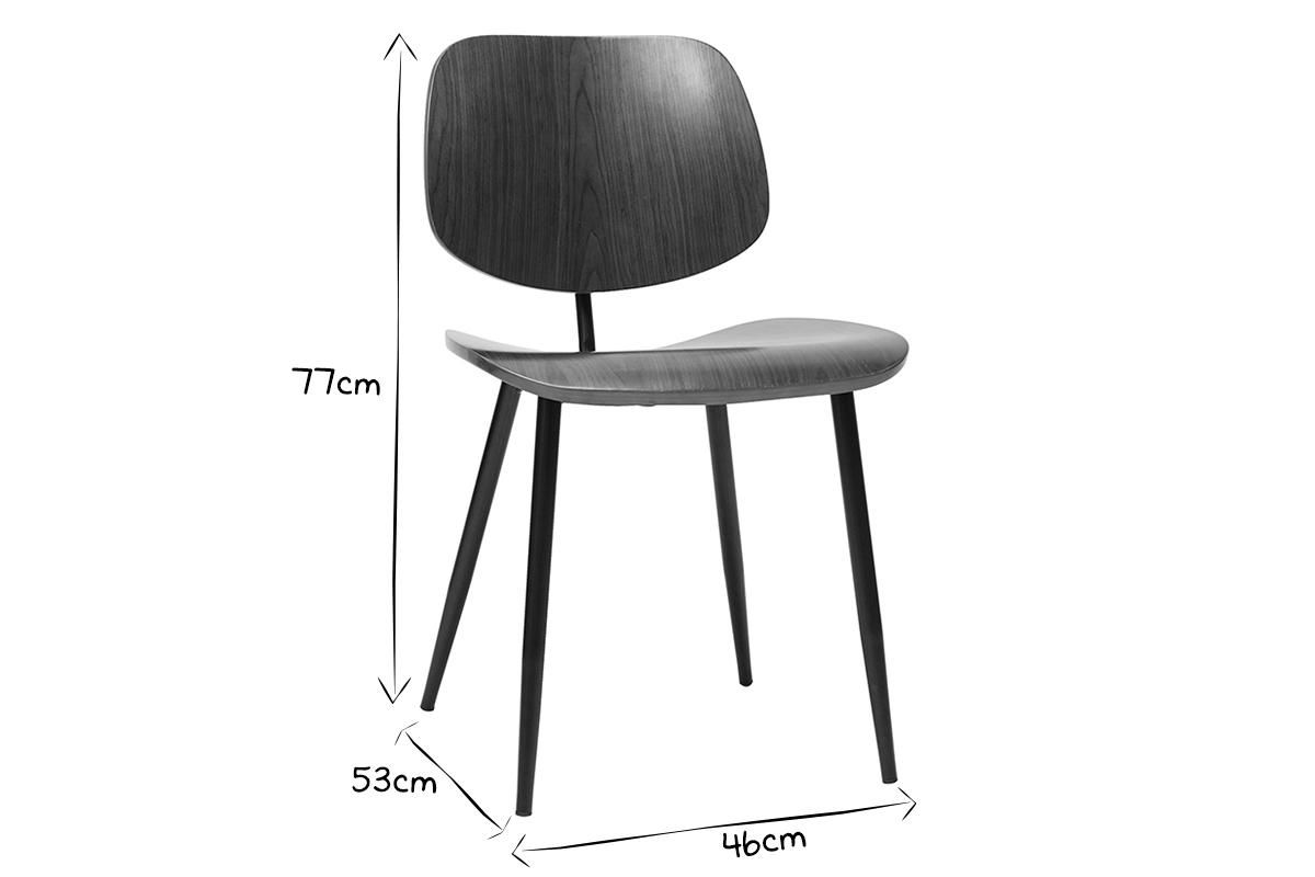 Chaises en bois fonc� noyer et m�tal noir (lot de 2) TOBIAS