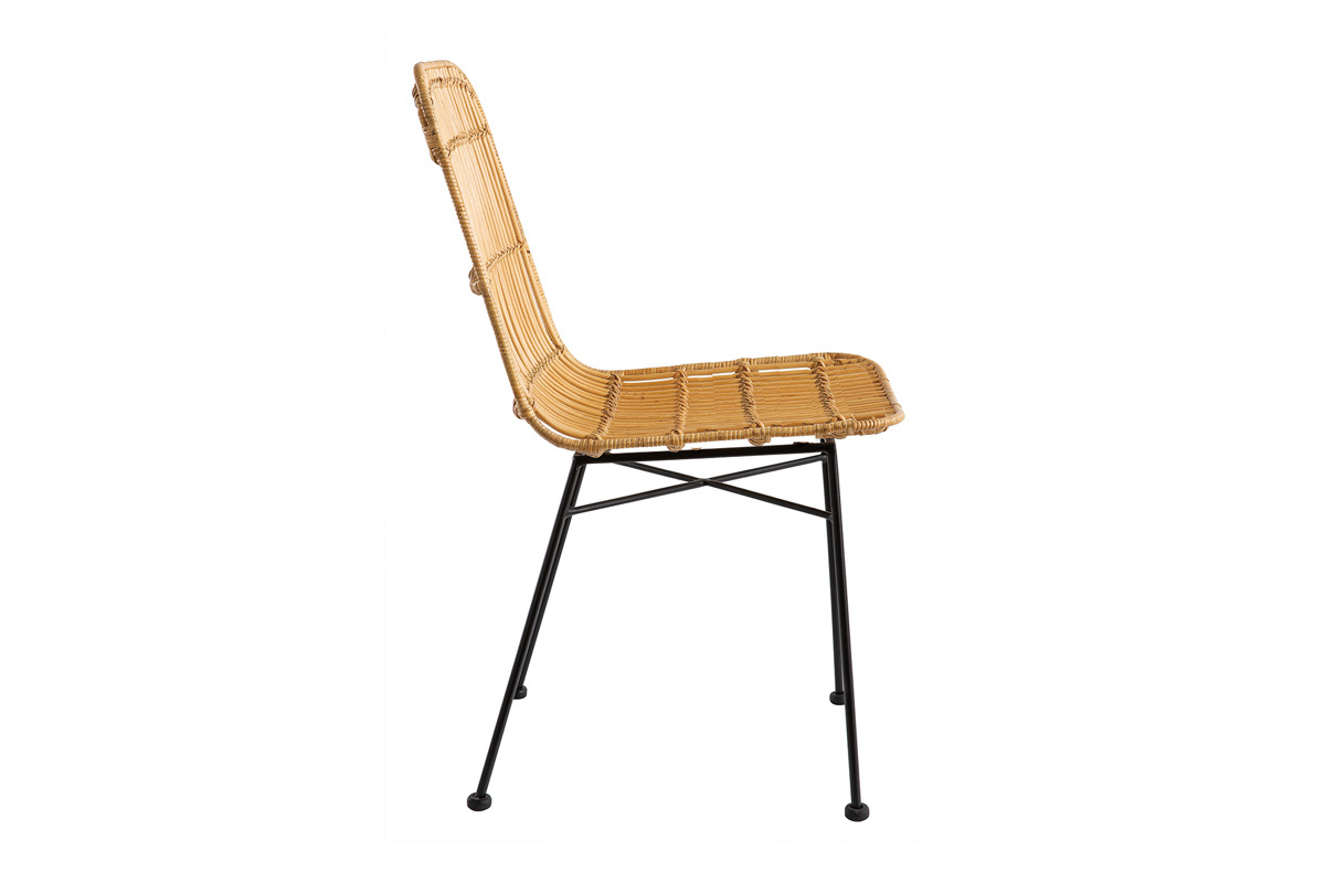 Chaise en rotin et m�tal noir MALACCA, vue de profil.