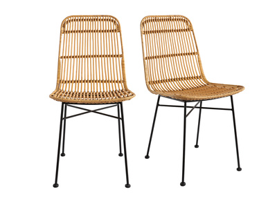 Chaises en rotin et m&eacute;tal noir (lot de 2) MALACCA