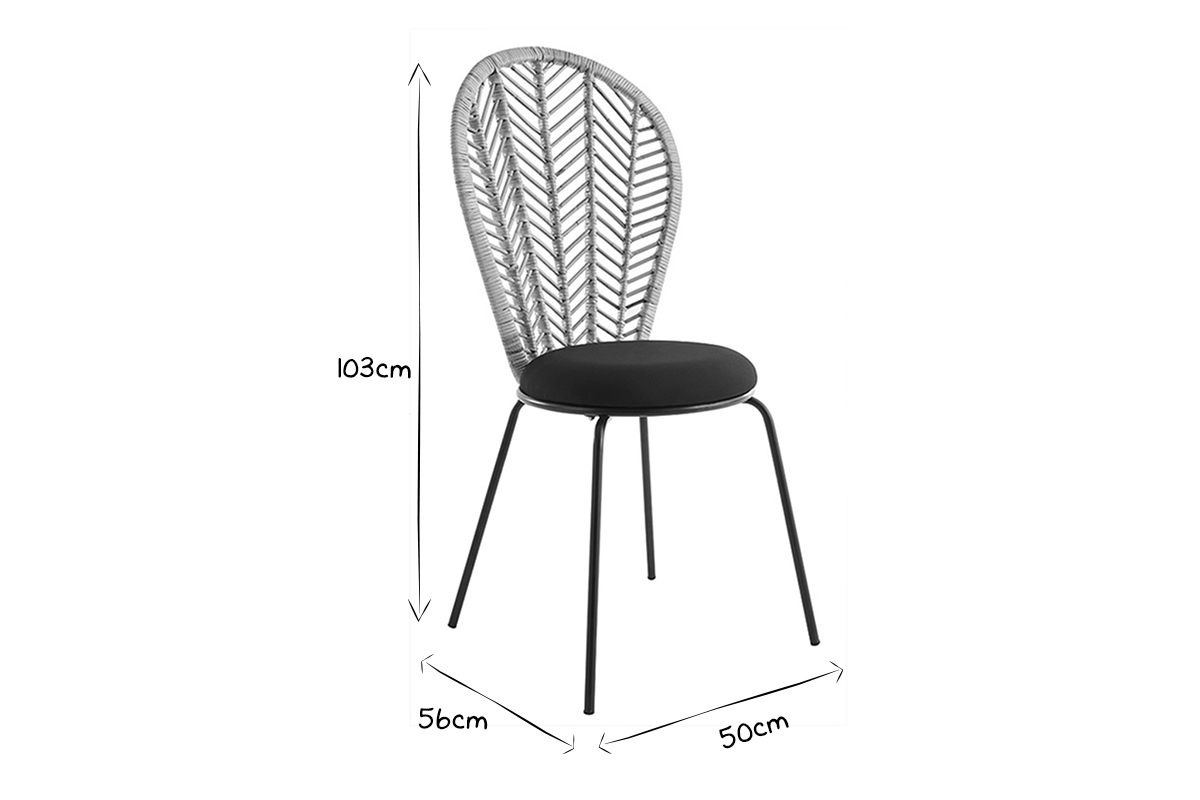 Chaises en rotin, tissu et m�tal noir (lot de 2) PEACOCK