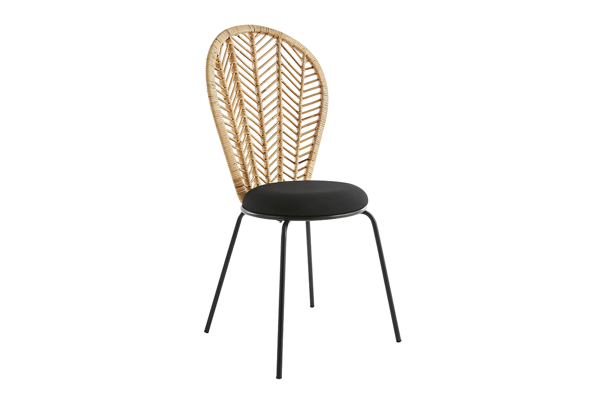 Chaises en rotin, tissu et m�tal noir (lot de 2) PEACOCK