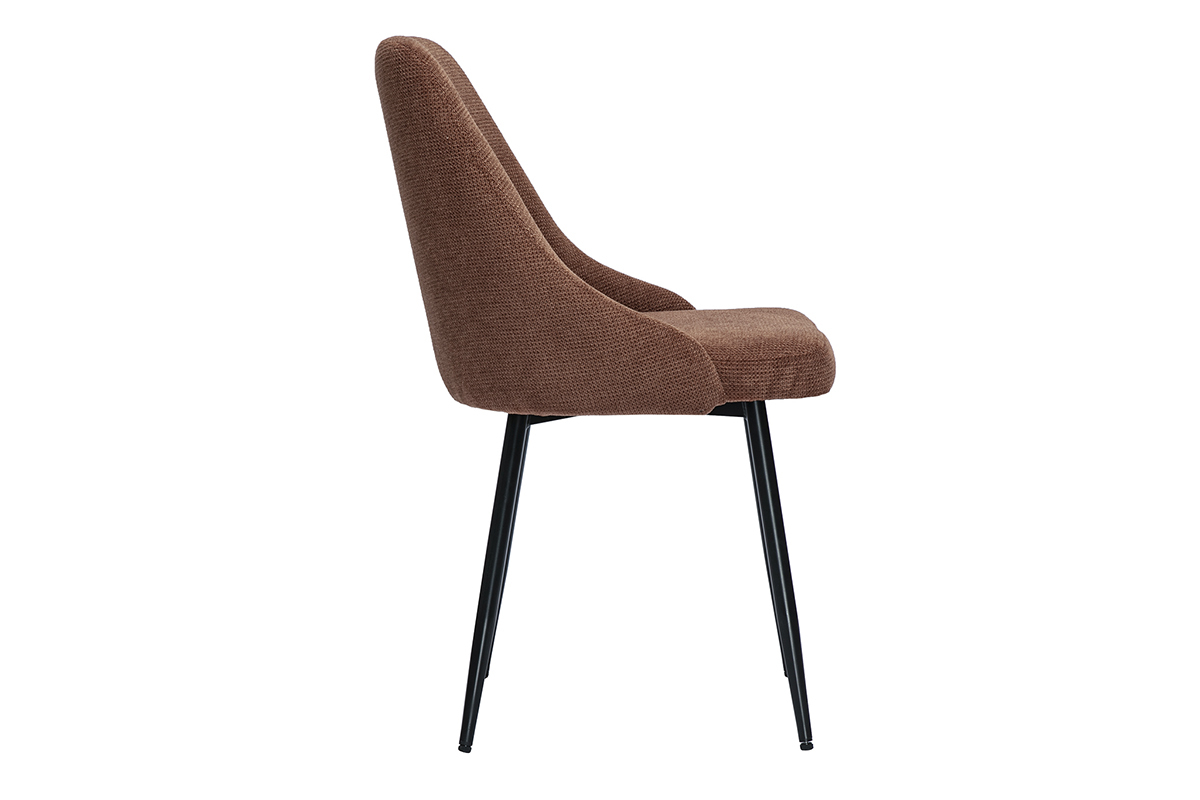 Chaise en tissu terre br�l�e avec pieds en m�tal noir, vue de profil.