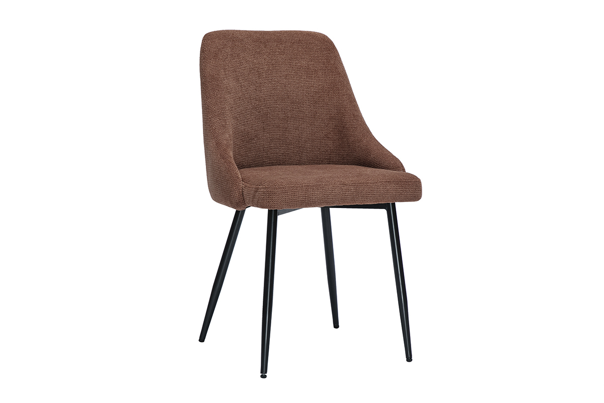 Chaise en tissu terre br�l�e et m�tal noir, vue de profil.