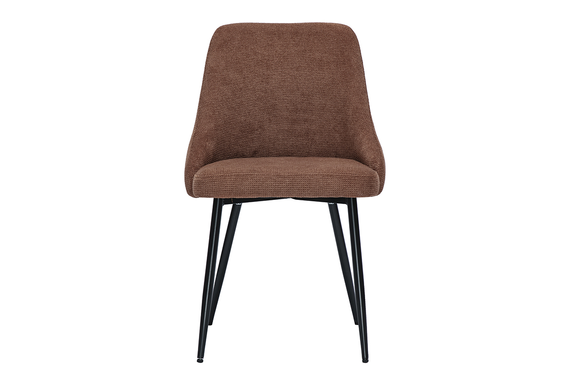 Chaise effet velours terre br�l�e avec pieds en m�tal noir, vue de face.