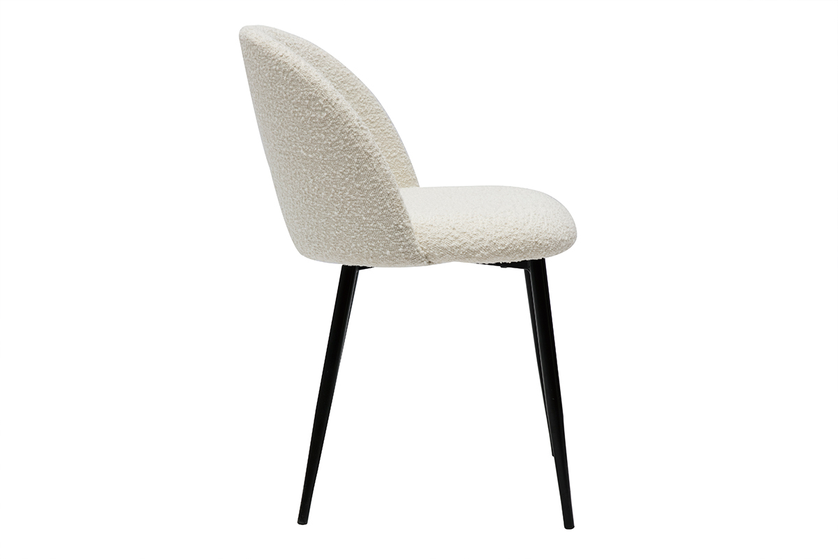 Chaises en tissu effet laine boucl�e blanc cass� et m�tal noir (lot de 2) CELESTE