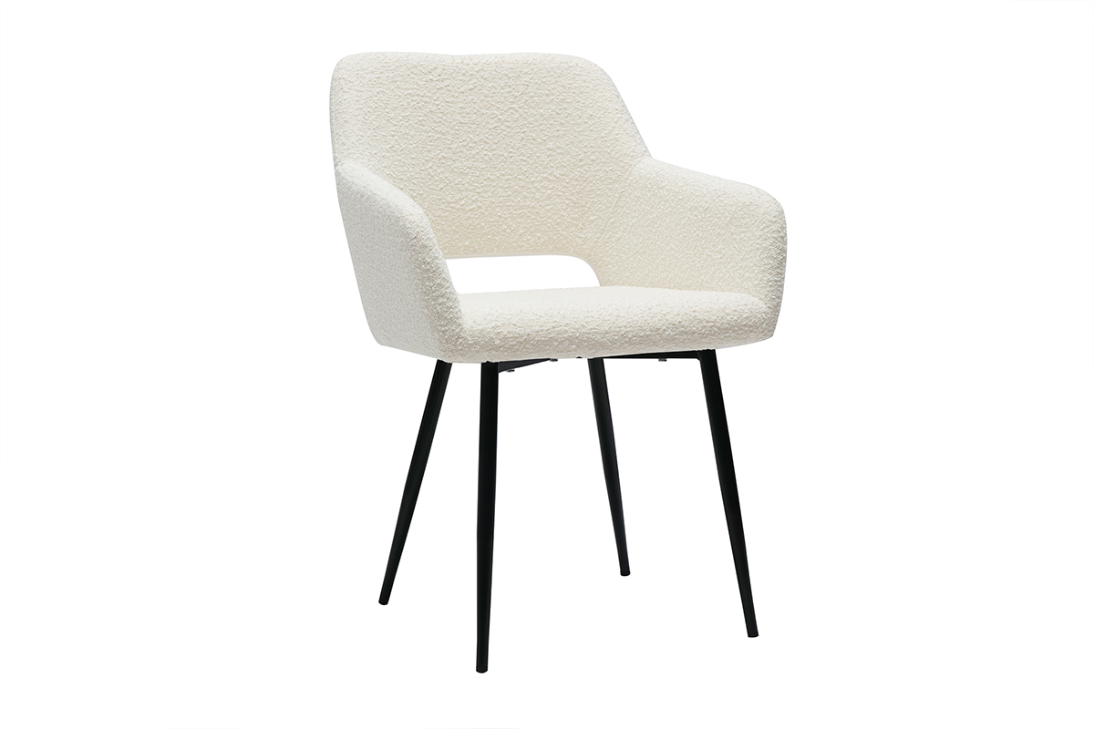 Chaises en tissu effet laine boucl�e blanc cass� et m�tal noir (lot de 2) LAURETTE