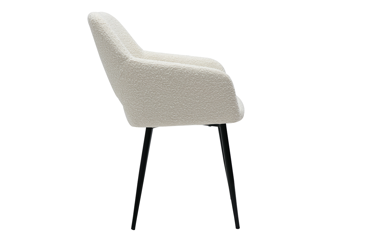 Chaises en tissu effet laine boucl�e blanc cass� et m�tal noir (lot de 2) LAURETTE