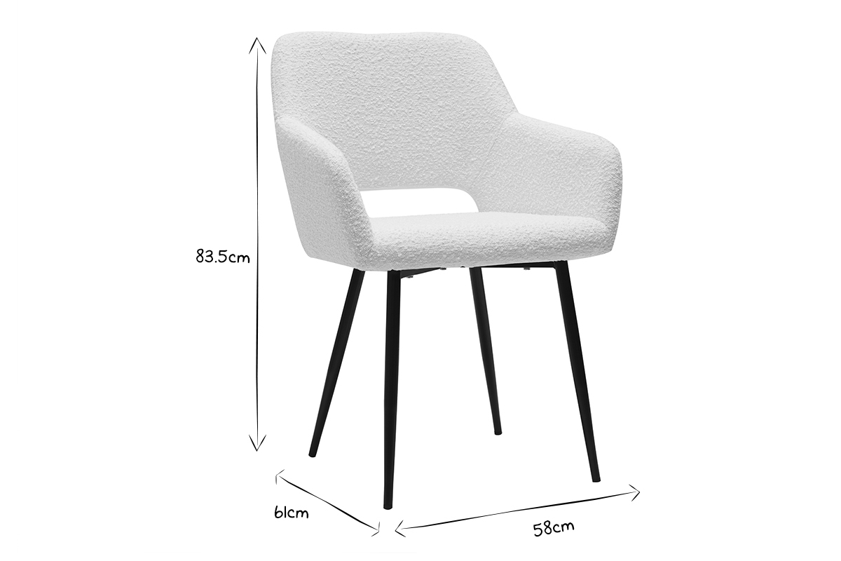 Chaises en tissu effet laine boucl�e blanc cass� et m�tal noir (lot de 2) LAURETTE