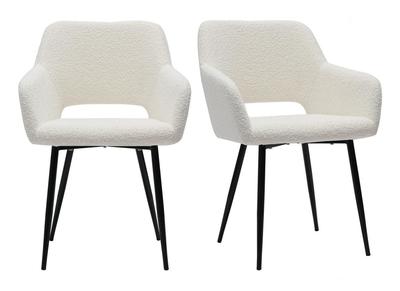 Chaises en tissu effet laine boucl&eacute;e blanc cass&eacute; et m&eacute;tal noir (lot de 2) LAURETTE