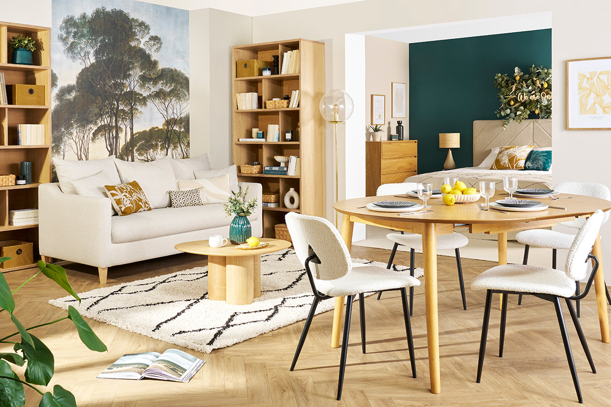 Chaises en tissu effet laine boucl�e blanc et m�tal noir (lot de 2) TOBIAS