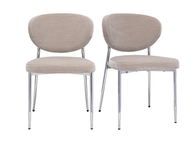 Chaises en tissu effet velours taupe et m&eacute;tal chrom&eacute; (lot de 2) BREKA