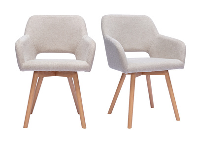 Chaises en tissu effet velours textur&eacute; beige et bois clair (lot de 2) LAURETTE
