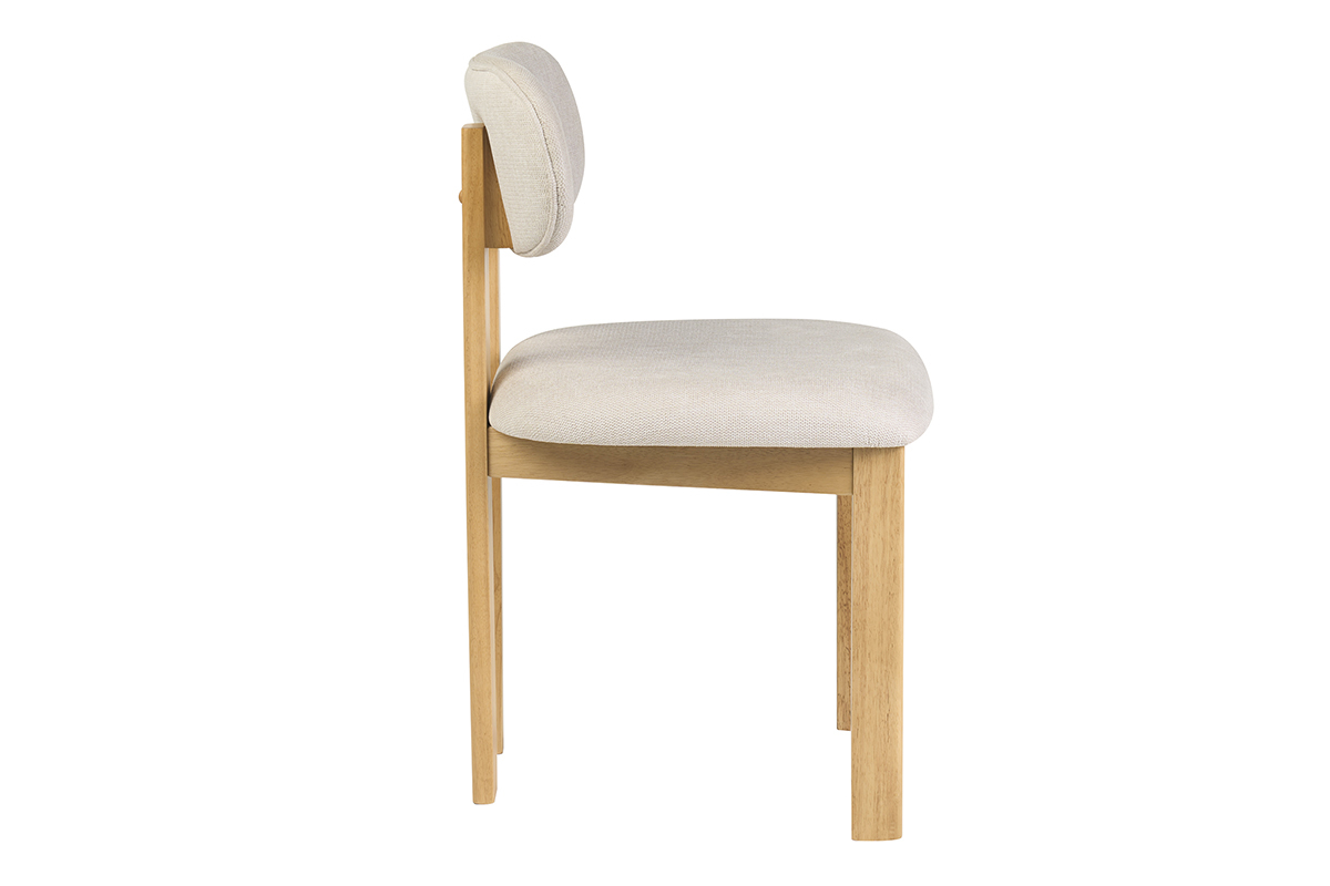 Chaise en tissu beige effet velours avec structure en bois clair fr�ne, vue de profil.