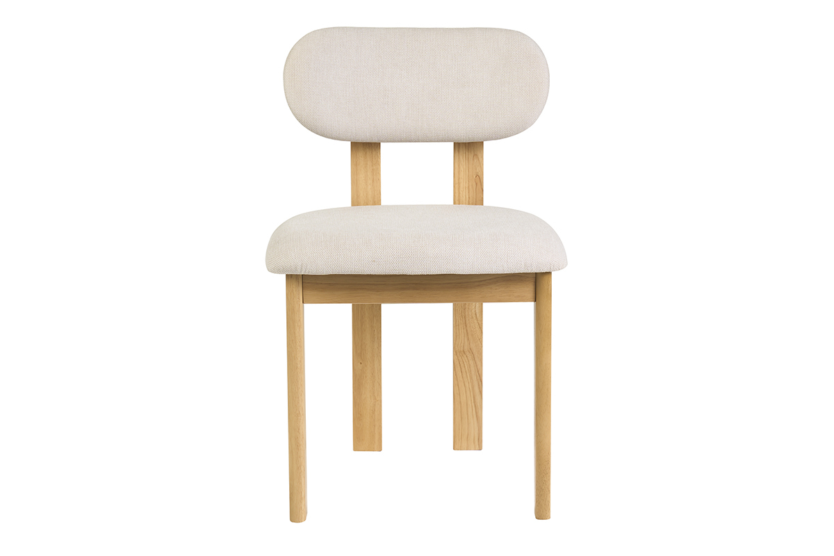 Chaise NORMI en tissu beige avec dossier arrondi, vue de face, bois clair fr�ne.