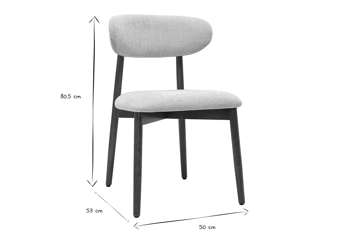 Dimensions de la chaise SIAME : L50 x P53 x H80,5 cm en noir et blanc.