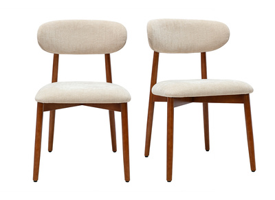 Chaises en tissu effet velours textur&eacute; beige et bois fonc&eacute; noyer (lot de 2) SIAME