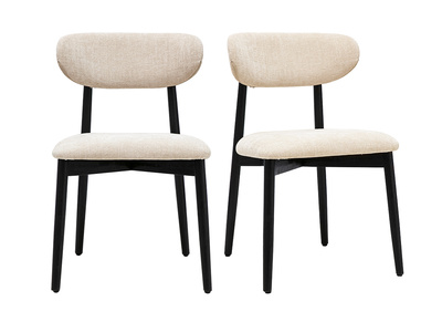 Chaises en tissu effet velours textur&eacute; beige et bois noir (lot de 2) SIAME