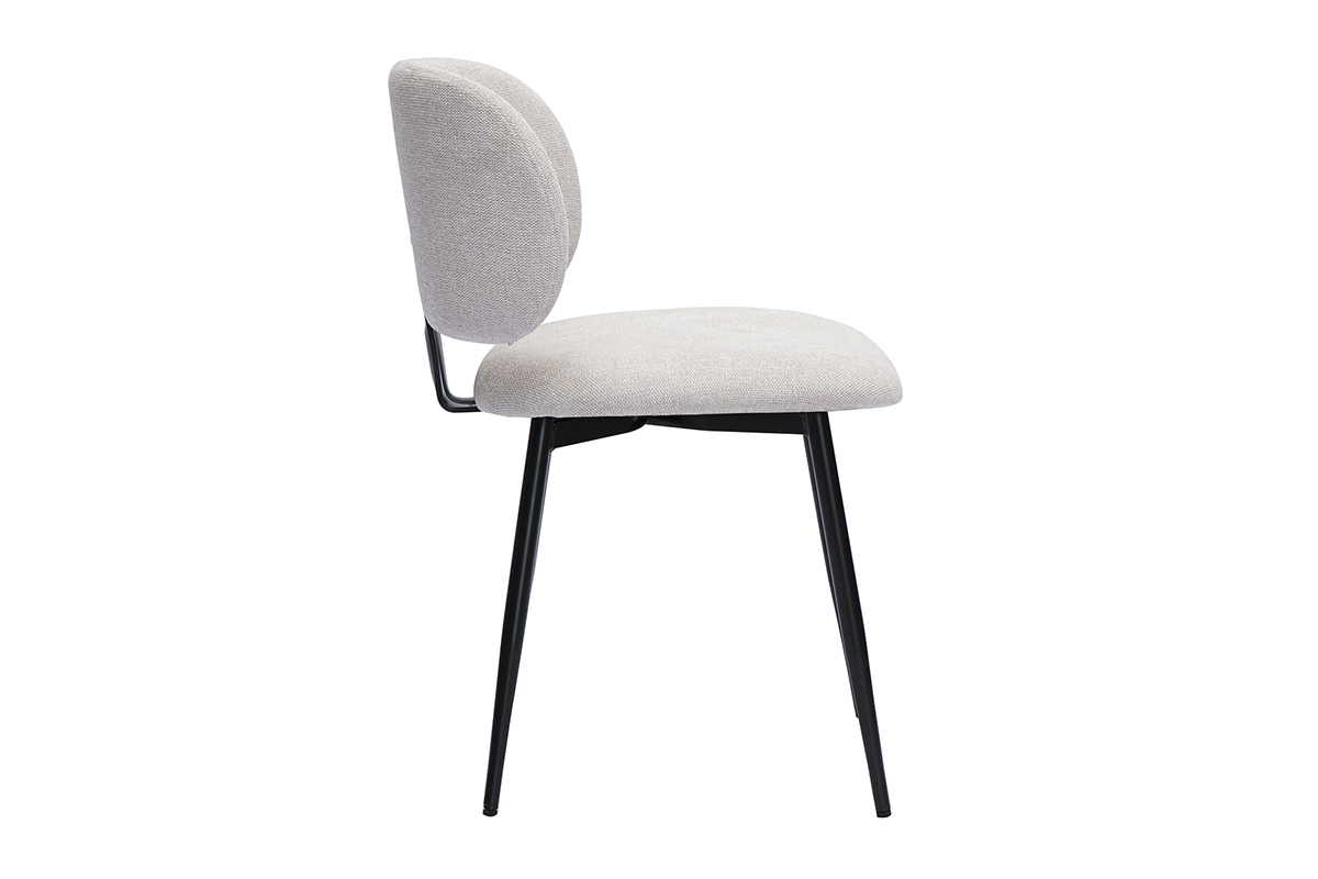 Chaise beige en tissu velours avec pieds en m�tal noir, vue de profil.