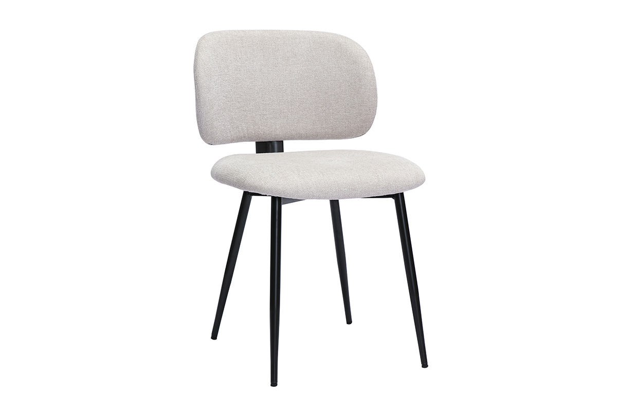 Chaise en tissu effet velours beige avec pieds en m�tal noir, vue de 3/4.