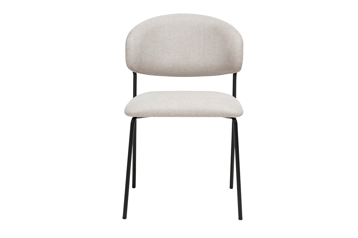 Chaise en tissu effet velours beige et m�tal noir, vue de face.