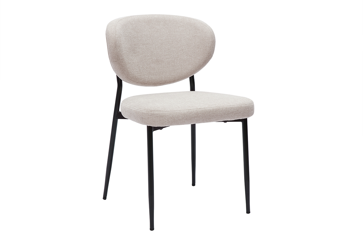 Chaise en tissu effet velours beige et m�tal noir, vue de 3/4.
