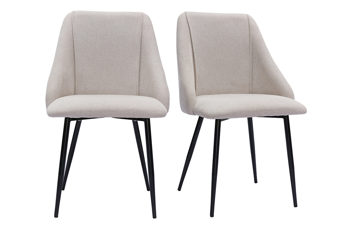 Chaises en tissu effet velours textur� beige et m�tal noir (lot de 2) HIGGINS