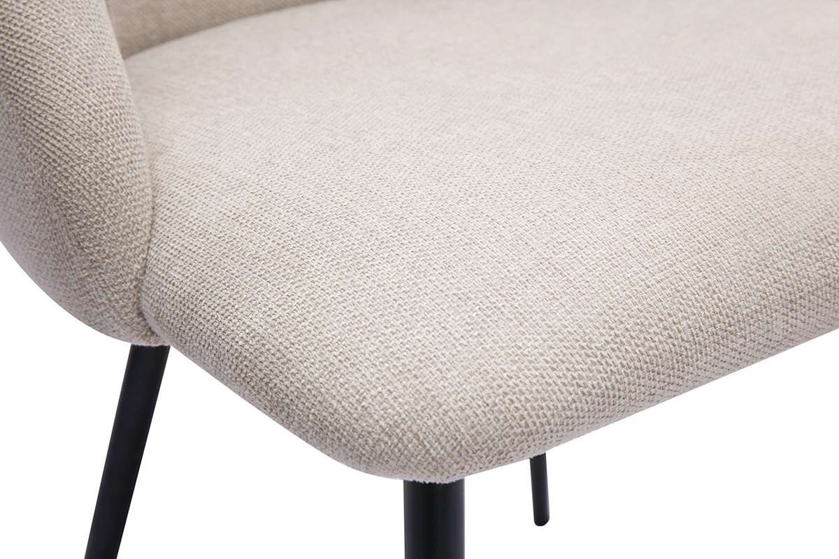 Chaises en tissu effet velours textur� beige et m�tal noir (lot de 2) HIGGINS