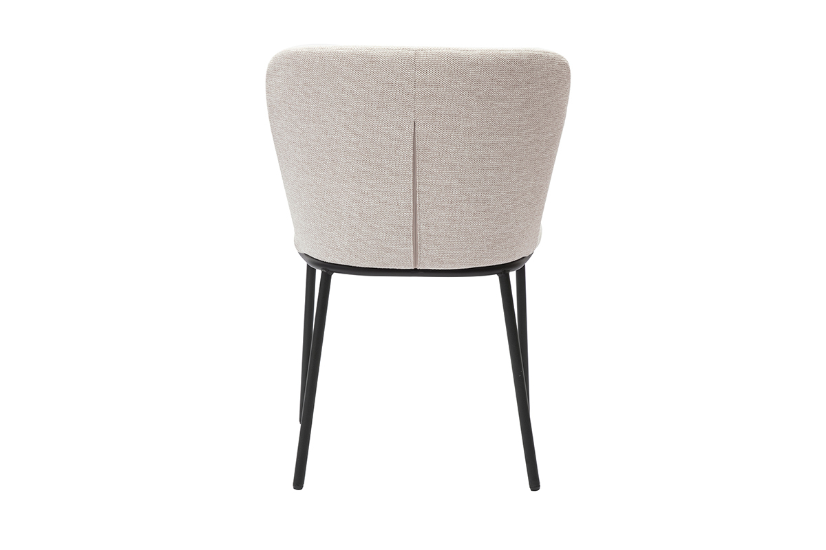 Chaise LISOR beige en tissu effet velours textur�, vue de dos, pieds en m�tal noir.