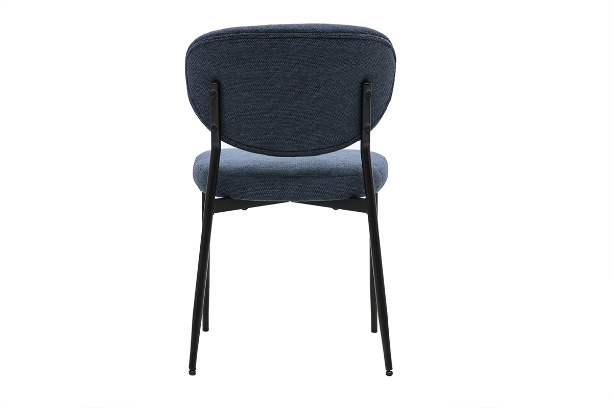 Chaises BREKA en tissu bleu fonc�, vue de dos avec pi�tement en m�tal noir.
