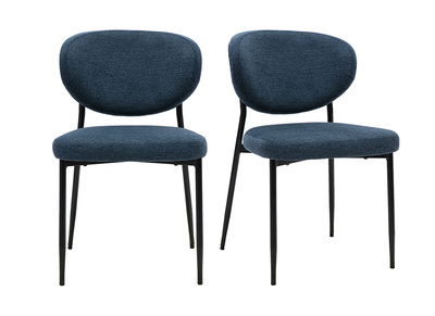 Chaises en tissu effet velours textur&eacute; bleu fonc&eacute; et m&eacute;tal noir (lot de 2) BREKA