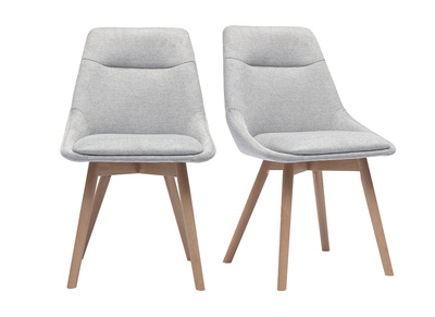 Chaises en tissu effet velours textur&eacute; gris clair et bois clair (lot de 2) ALESS