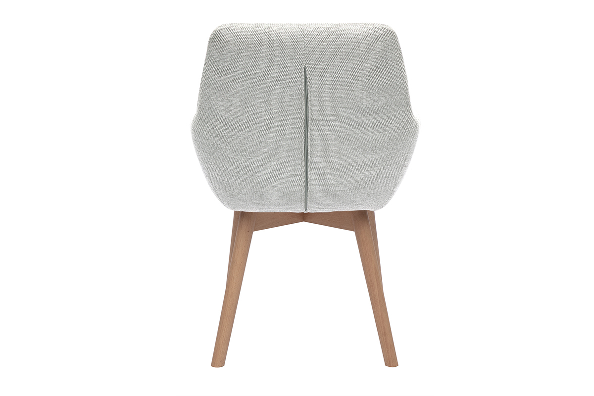 Chaise ALESS vue de dos, tissu gris clair et pieds en bois clair.