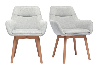 Chaises en tissu effet velours textur&eacute; gris clair et bois clair (lot de 2) ALESS