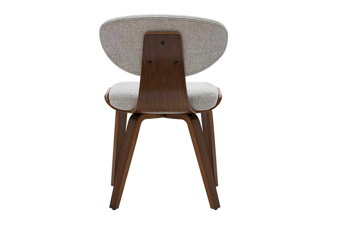 Chaise YELLE vue de dos, tissu effet velours gris et bois fonc�, design r�tro.