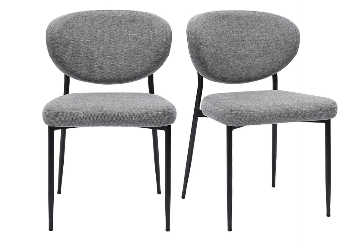 Chaises en tissu effet velours textur� gris et m�tal noir (lot de 2) BREKA