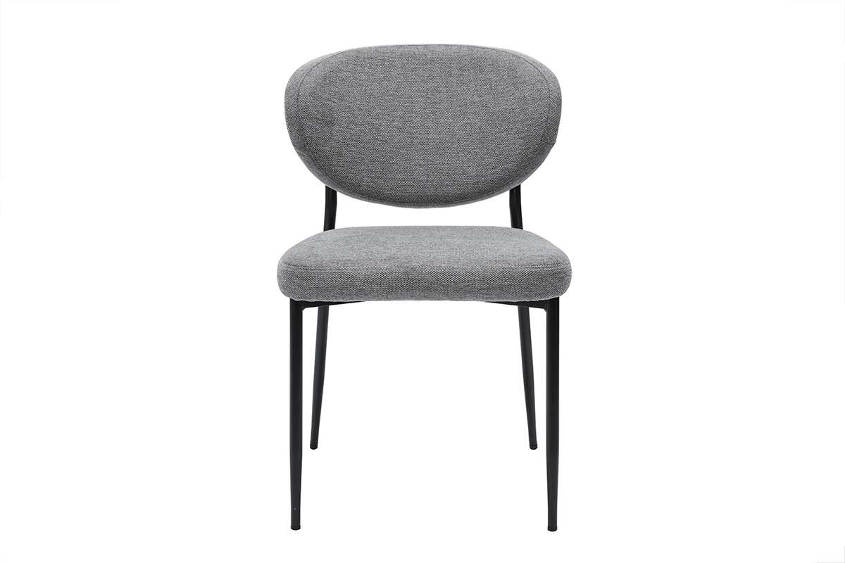 Chaises en tissu effet velours textur� gris et m�tal noir (lot de 2) BREKA