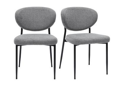 Chaises en tissu effet velours textur&eacute; gris et m&eacute;tal noir (lot de 2) BREKA