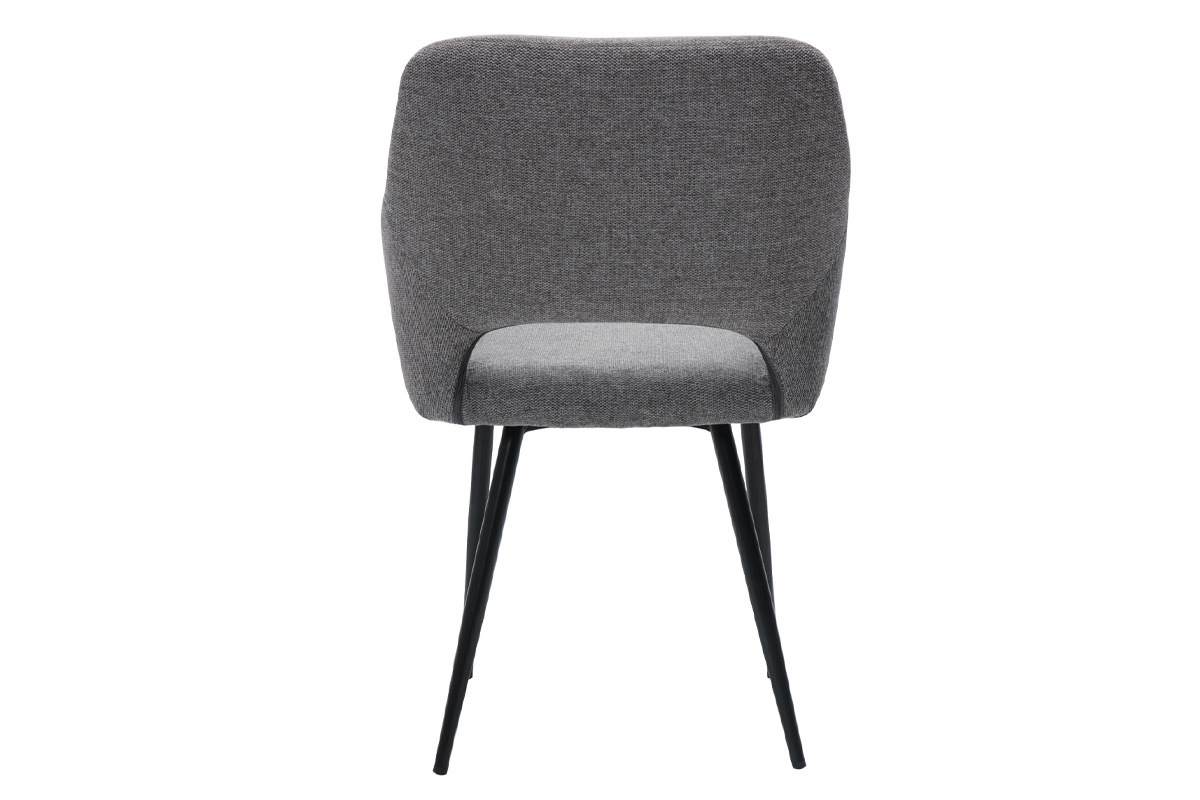 Chaise en tissu gris effet velours avec pieds en m�tal noir, vue de dos.