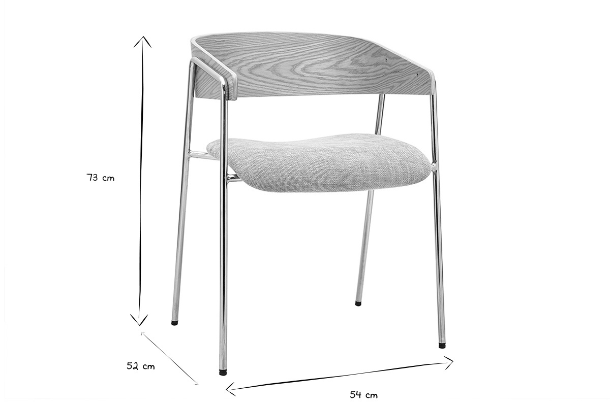 Dimensions des chaises FANELY en noir et blanc : L54 x P52 x H73 cm