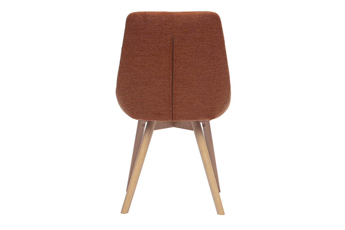 Chaise en tissu effet velours terre br�l�e, vue de dos, pieds en bois clair.