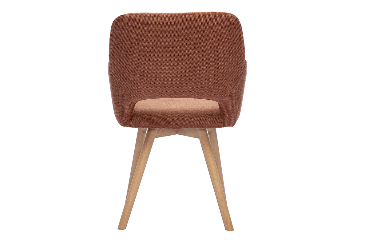Chaise en tissu effet velours textur� terre br�l�e, vue de dos, avec pieds en bois clair.