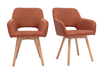 Chaises en tissu effet velours textur&eacute; terre br&ucirc;l&eacute;e et bois clair (lot de 2) LAURETTE