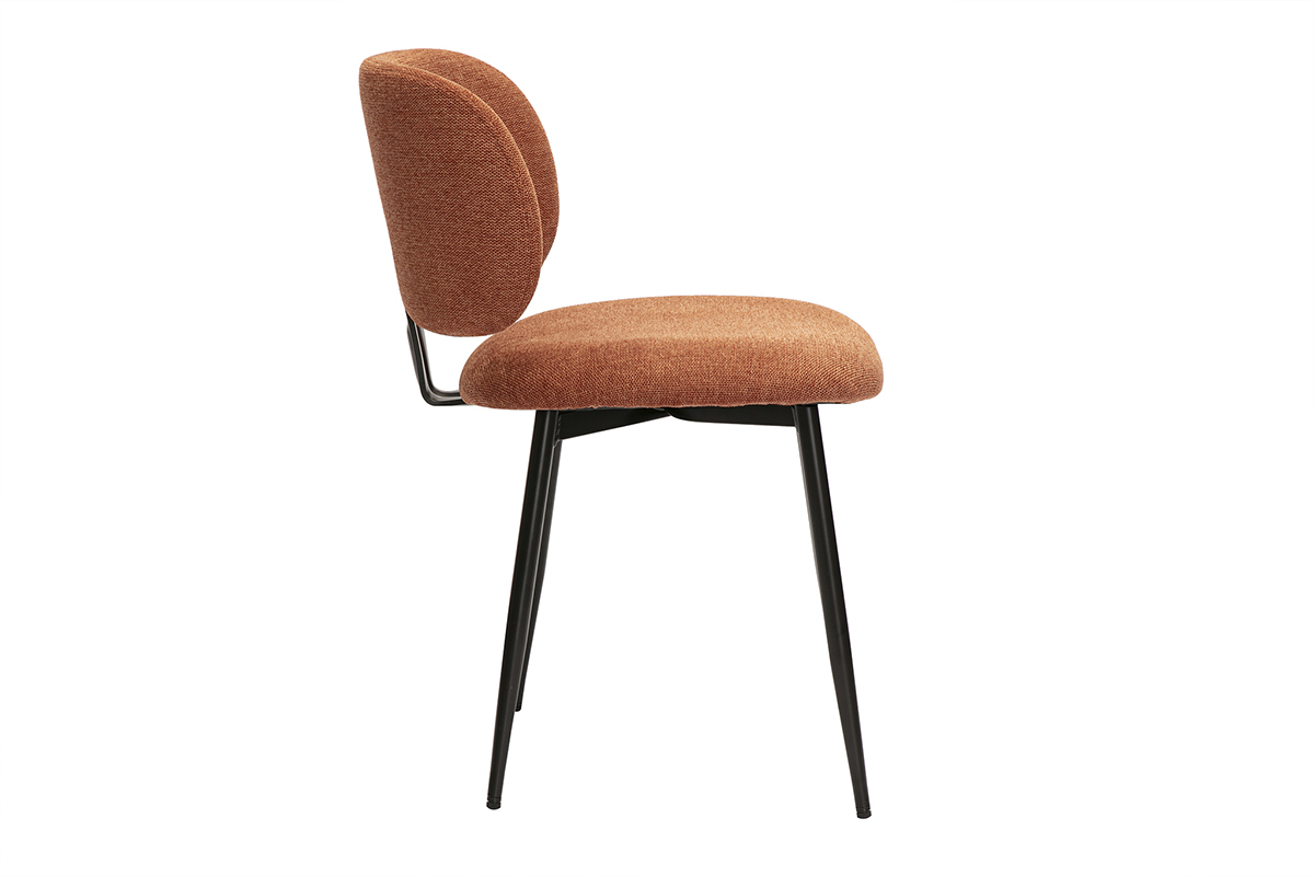 Chaises en tissu effet velours textur� terre br�l�e et m�tal noir (lot de 2) ATRIUM