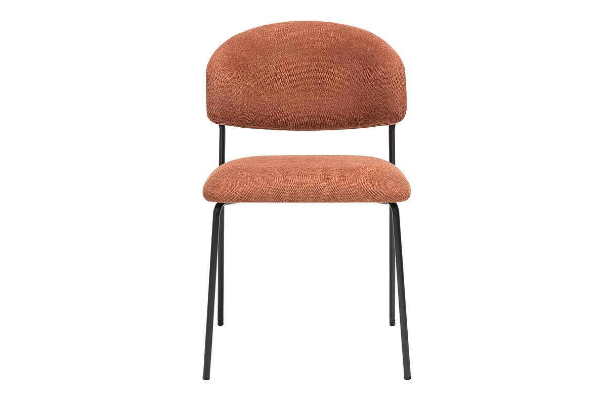 Chaise en tissu effet velours terre br�l�e et m�tal noir, vue de face.