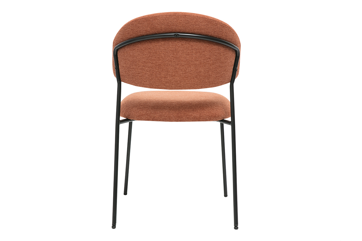 Chaise en tissu velours terre br�l�e vue de dos avec pieds en m�tal noir.